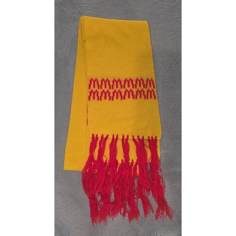 Vintage McDonalds Scarf Yellow Red Vintage Winter Snow Knit Tassel Fringe 63"x7"